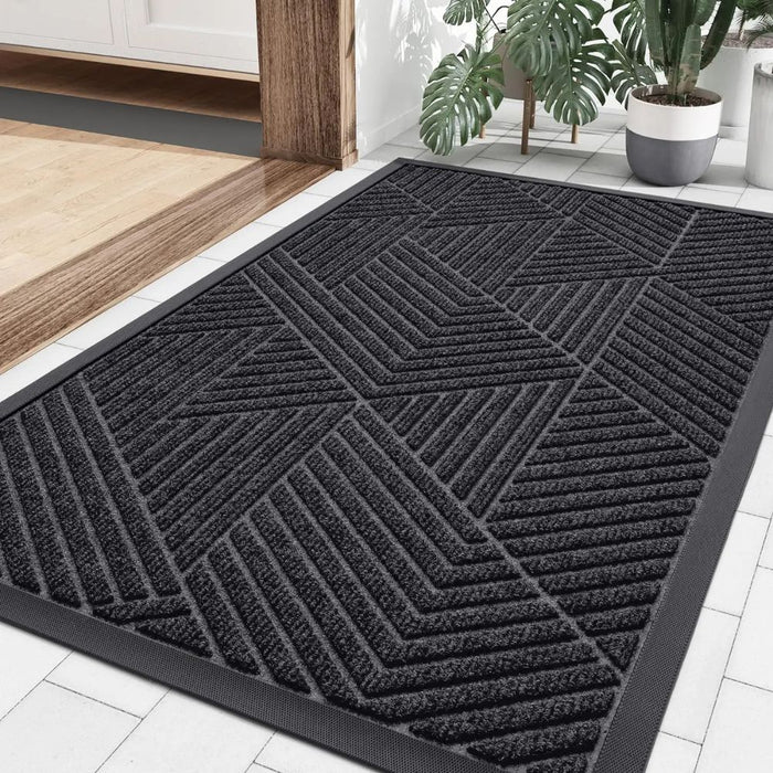 Anyhouz Doormat Gray Geometric Rubber Non Slip Dirt Trap Absorbent Mat