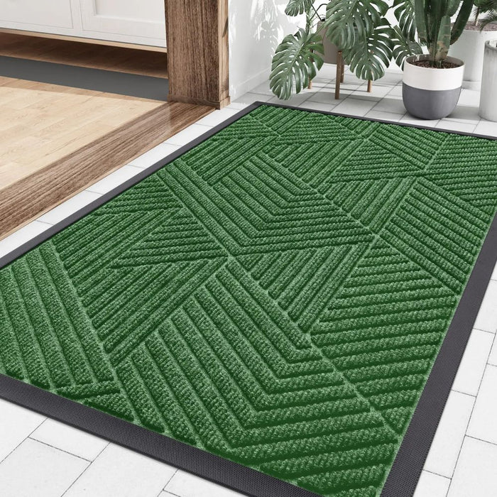 Anyhouz Doormat Green Geometric Rubber Non Slip Dirt Trap Absorbent Mat