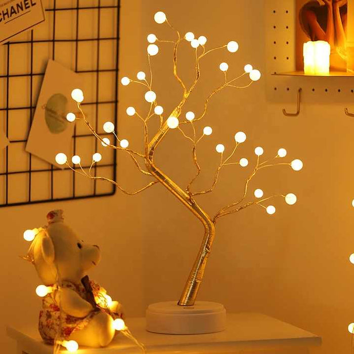 Anyhouz Table Lamp Yellow Warm 36 LED Bonsai Tree Desk Light USB Rechargeable For Living Room