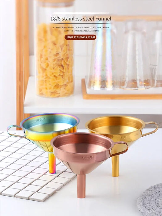 AnyGleam Funnel with Detachable Strainer 1Pc Rose Gold Stainless Steel with Wide Cone Mouth Funnel for Small Can Jar Kitchen Utensil