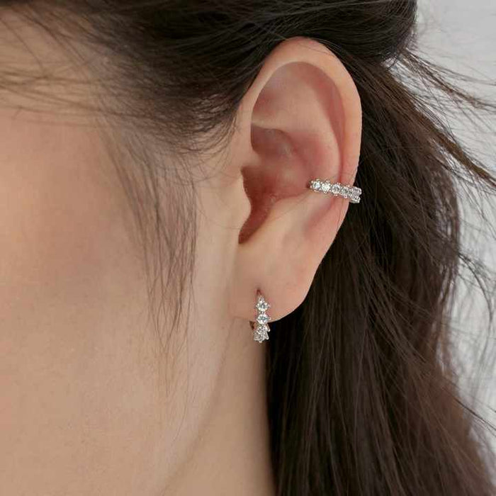 Anyco Earrings 925 Silver Cartilage Peircing Rhinestone Hoop Fashion Stylish Accessories