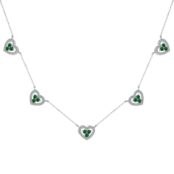 Anyco Necklace 925 Silver for Women Green Hallow Out Heart Shape Sequence Pendant Cubic Zirconia 5A Rhodium Platting Jewelry