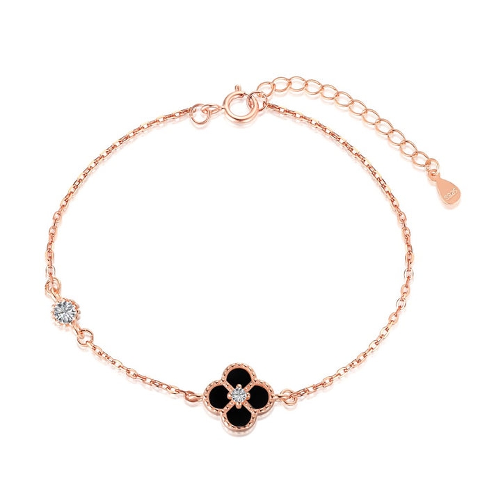 Anyco Bracelet Red Gold Platted Clear Black 4 Four Leaf Clover Bracelet 5A Cubic Zirconia Link Chain Tennis Bracelets