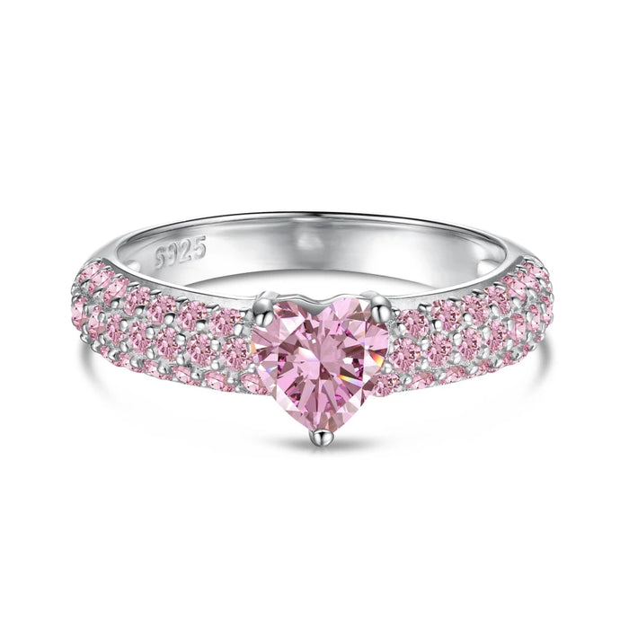 Anyco Ring S925 Silver CZ 5A 0.7ct Heart Ring Pink Diamond Couple Engagement Band Bridal Set Rings Jewelry Women