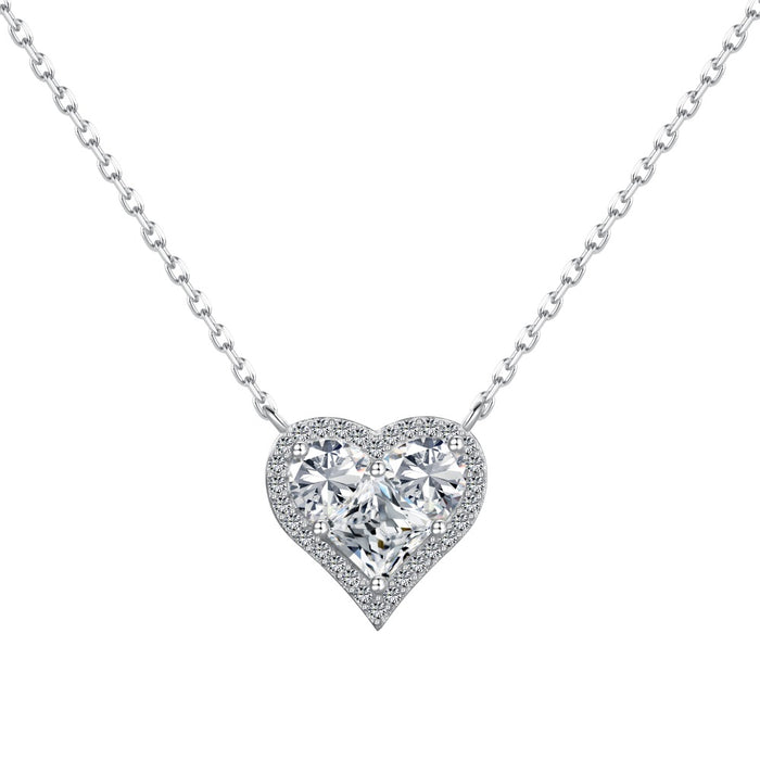 Anyco Necklace 925 Silver for Women Cleared Diamond Love Heart Rhodium Platting Cubic Zirconia 5A Jewelry