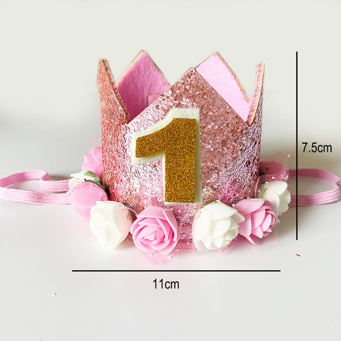 Anyparty Party Hat Pink Number Rose Flower Crown Headband