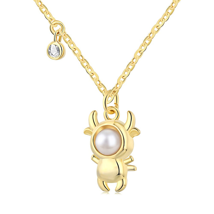 Anyco Necklace 925 Silver for Women Cute Deer Shell Pearl Pendant Cubic Zirconia 5A Gold Platting 18K Jewelry