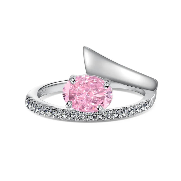 Anyco Ring Cross Pear Oval Shaped Pink CZ 8A 1ct Stone Sparkling 925 Sterling Silver Rhodium Platted Rings For Women