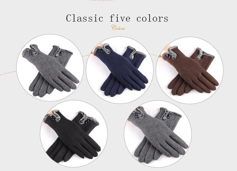 Anygloves Winter Gloves Gray Warm Non Inverted Velvet Cashmere Full Finger Cycling Touch Screen Lace Cotton Gloves for Women