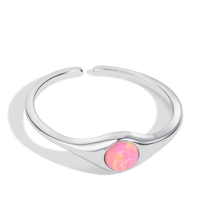 Anyco Ring Synthetic Pink Opal Stone Adjustable Open Ring 925 Sterling Silver Pink Rings For Women