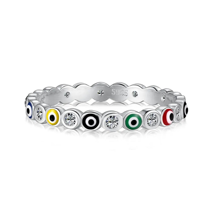 Anyco Ring Multi-Colored Eye Sterling Silver CZ 5A Stackable Nickel-Free Lead-Free and Hypoallergenicepoxy Rings Jewelry Women