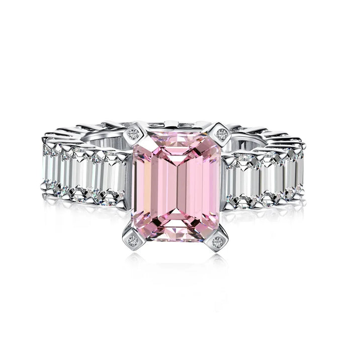 Anyco Ring Dainty Glitter CZ 5A Big Chunky 925 Sterling Silver Pink Rectangle Diamond Rings Jewelry Women