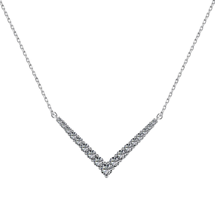 Anyco Necklace 925 Silver for Women Clear Long Chain V Shape Link Pendant Cubic Zirconia 5A Rhodium Platting Jewelry