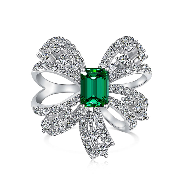 Anyco Ring 925 Silver CZ 5A Diamond Flower Emerald Women Green Butterfly Bow Jewelry