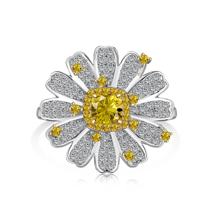 Anyco Ring S925 Sterling Silver Daisy Rings Diamond 8A Cubic Zircon 0.5ct Flower Design Jewelry