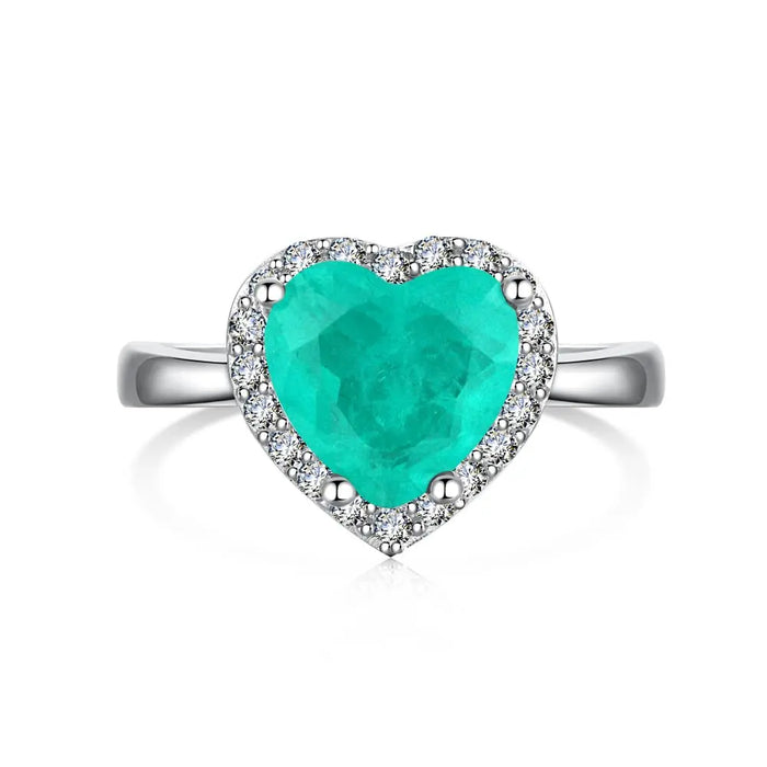 Anyco Ring CZ 5A Wedding Jewelry 925 Sterling Silver Ring Emerald Heart Shape Synthetic Paraiba Rings For Women