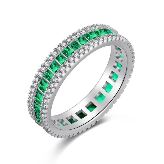 Anyco Ring Flower Shape CZ 5A Green Jewelry Ruby 925 Sterling Silver Eternity Band Rings For Women