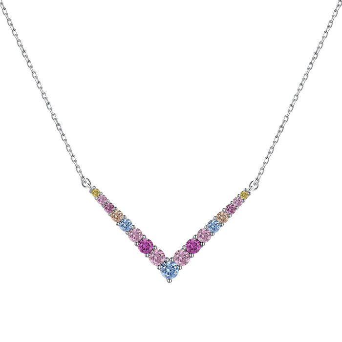 Anyco Necklace 925 Silver for Women Multi Color Long Chain V Shape Link Pendant Cubic Zirconia 5A Rhodium Platting Jewelry