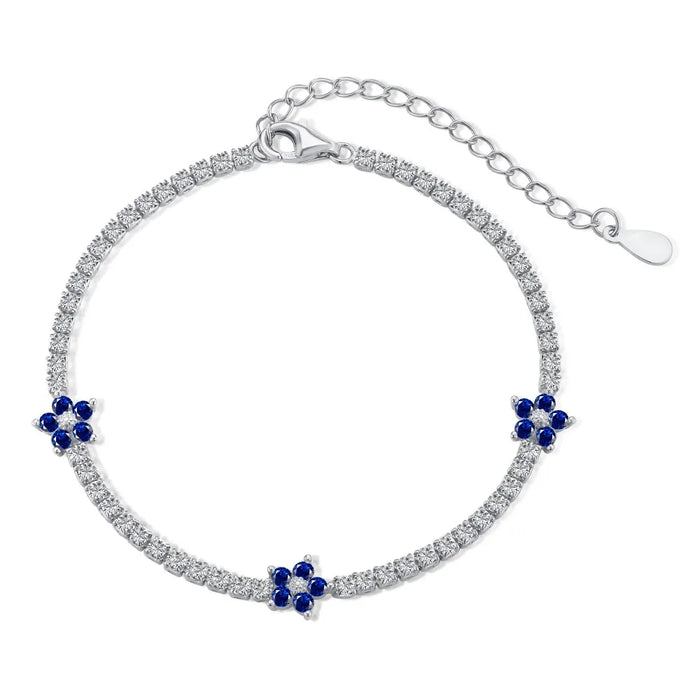 Anyco Bracelet Silver Bracelet Women Blue Flower Charm 5A Cubic Zirconia Chain 925 Sterling silver Tennis Bangles