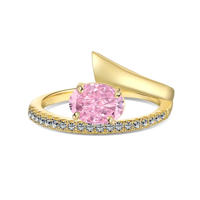 Anyco Ring Cross Pear Oval Shaped Pink CZ 8A 1ct Stone Sparkling 925 Sterling Silver Engagement 18K Gold Platted Wedding Rings For Women