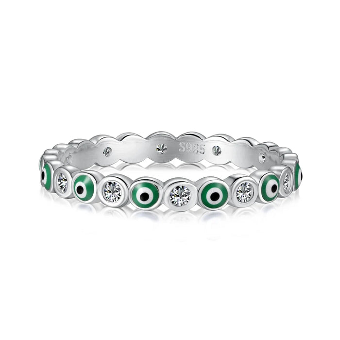 Anyco Ring Green Eye Sterling Silver Stackable CZ 5A Nickel-Free Lead-Free and Hypoallergenicepoxy Rings Jewelry Women