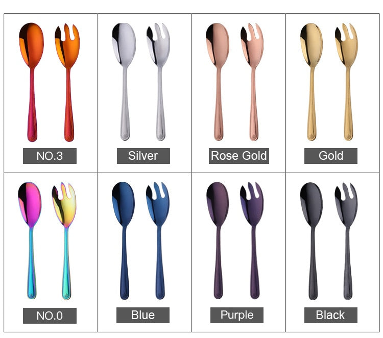 Anygleam Blue Stainless Steel 2 Pcs Giant Salad Spoon and Fork Set for Buffet and Restaurant Kitchenware