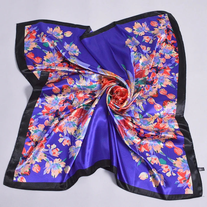 Anyyou Scarf for Women Red and Dark Blue Printed Polyester Silk Big Square Silk Scarf 90*90cm Satin For Spring Summer Autumn Winter