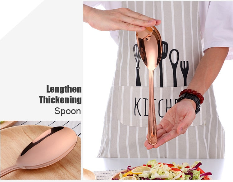 Anygleam Rose Gold Stainless Steel 2 Pcs Giant Salad Spoon and Fork Set for Buffet and Restaurant Kitchenware