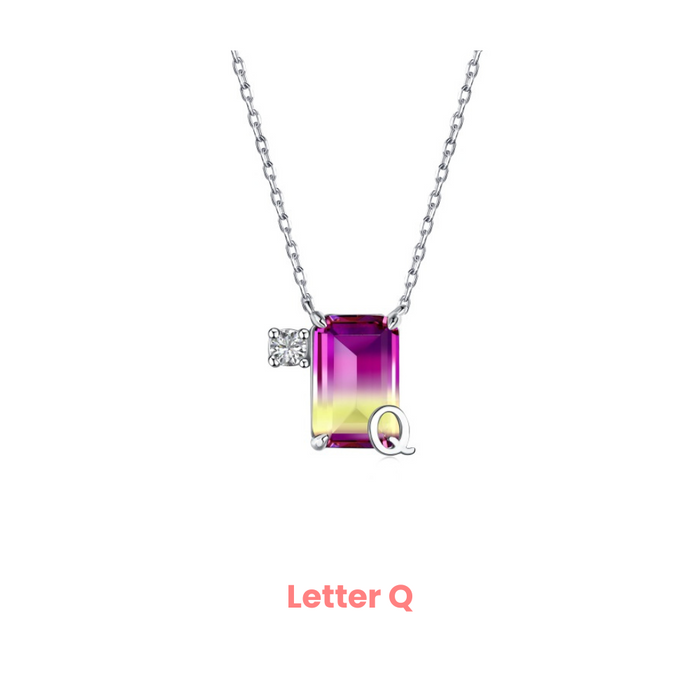 Anyco Necklace 925 Silver Purple Gradient Initial Pendant with Zircon 5A Gift Jewelry for Women