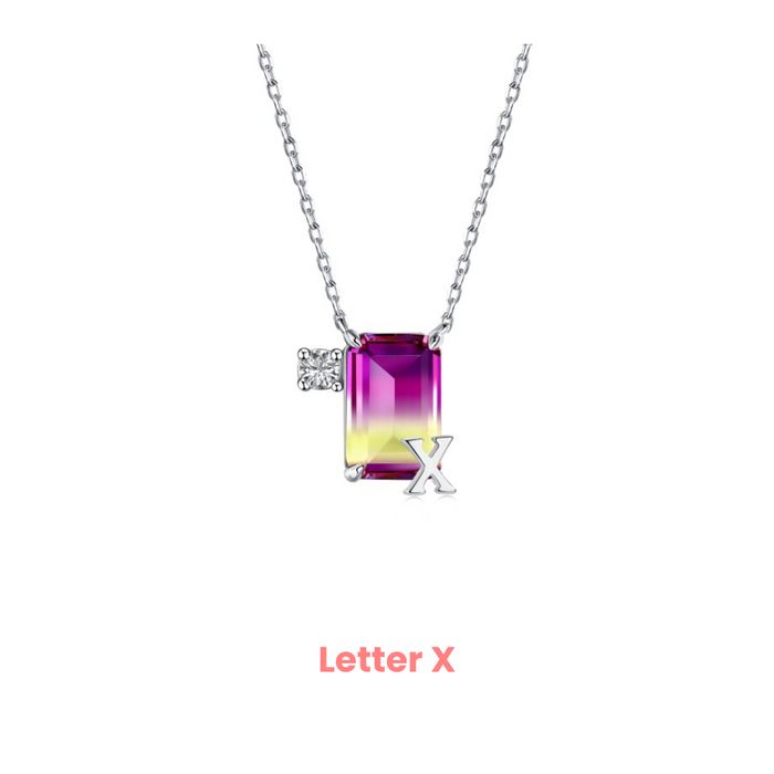 Anyco Necklace 925 Silver Purple Gradient Initial Pendant with Zircon 5A Gift Jewelry for Women