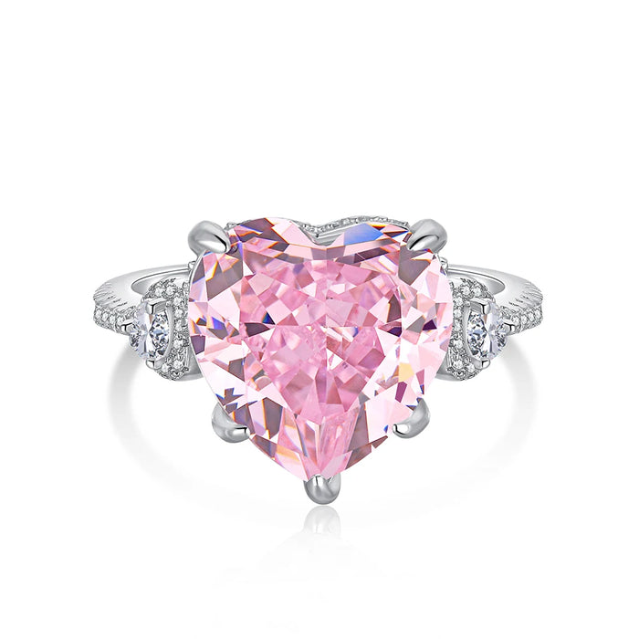Anyco Ring S925 Sterling Silver Ring Pink Shape Trendy Color CZ 8A 6ct Silver Wedding Ring