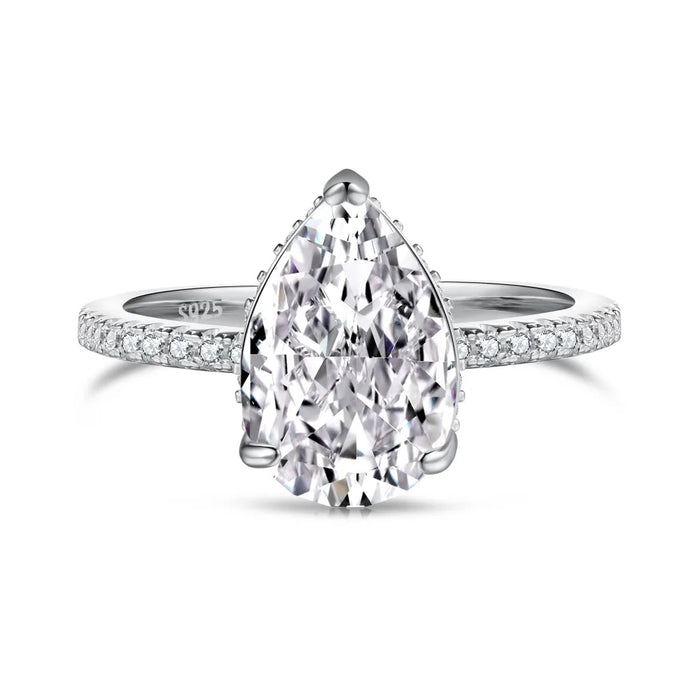 Anyco Ring Crushed Ice Out White Pear Diamond 925 Sterling Silver Ring CZ 8A 2.75ct Rhodium Platted Wedding Engagement Rings