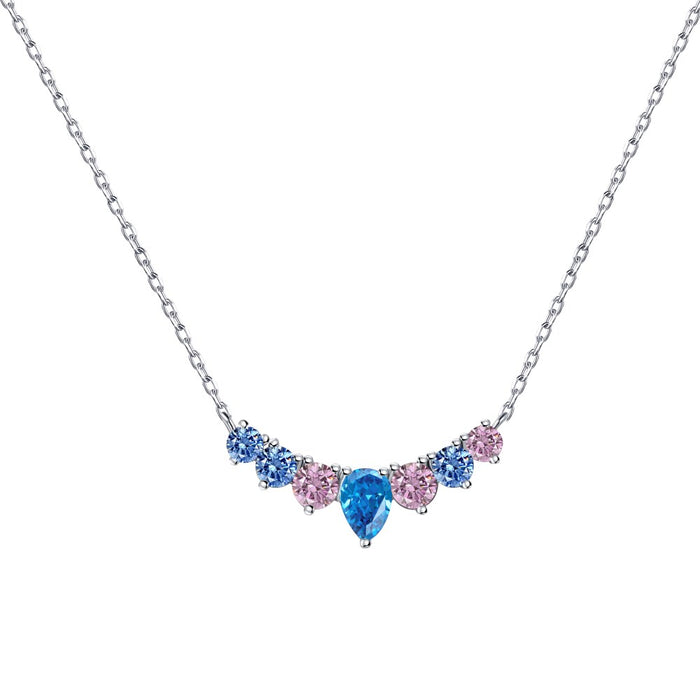 Anyco Necklace 925 Silver for Women Blue Pink Pear Shaped Pendant Rhodium Platting Cubic Zirconia 5A Jewelry