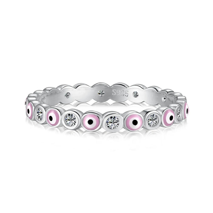 Anyco Ring Pink Eye Sterling Silver Stackable CZ 5A Nickel-Free Lead-Free and Hypoallergenicepoxy Rings Jewelry Women