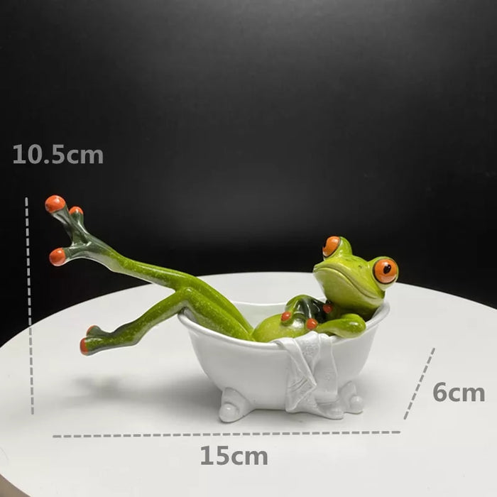 Anyhouz Home Figurine Nordic Bathtub Frog Resin for Living Room Desktop Decoration Accessories Gifts