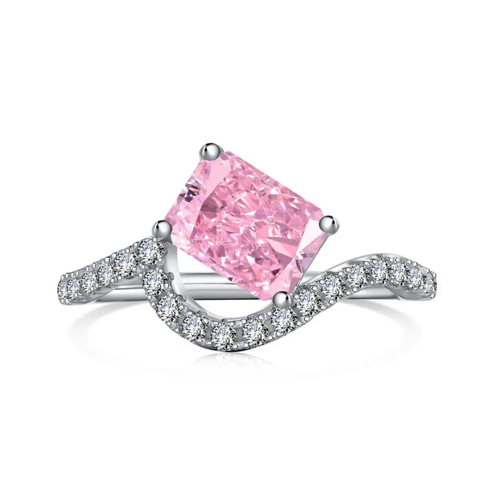 Anyco Ring Fine Jewelry Square 925 Sterling Silver Rings Bridal Pink Diamond CZ 8A 2ct Wedding Jewelry For Women