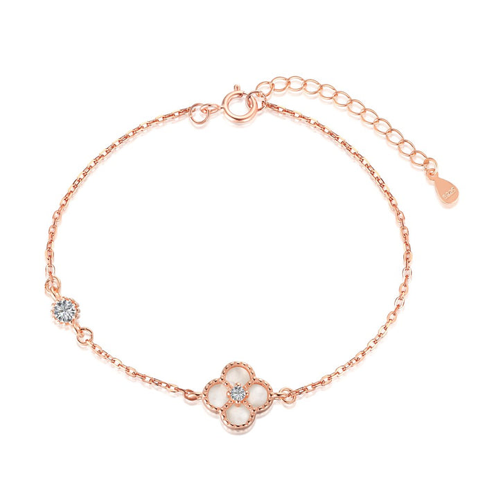 Anyco Bracelet Red Gold Platted Clear White 4 Four Leaf Clover Bracelet 5A Cubic Zirconia Link Chain Tennis Bracelets