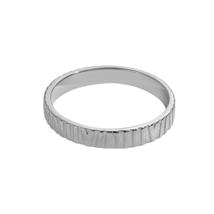 Anyco Ring Minimalist Design 925 Sterling Silver Rhodium Plate Texture Rings for Daily Wear