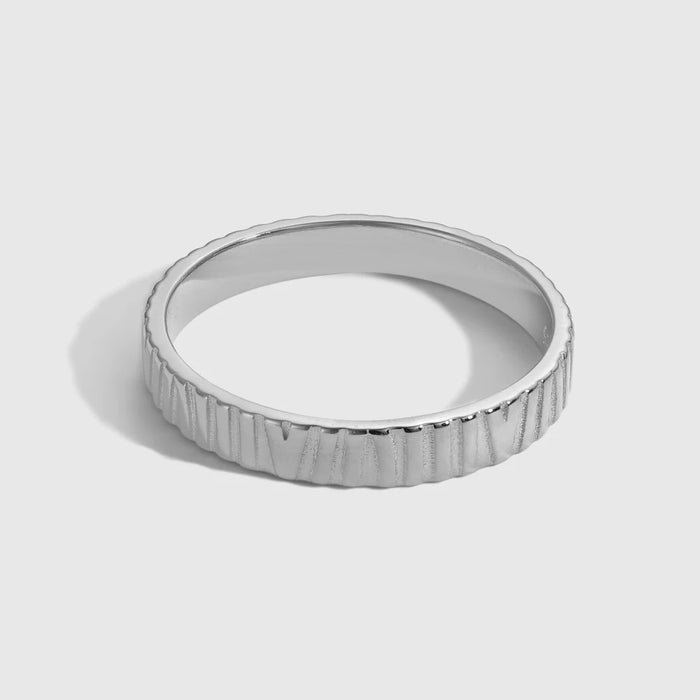 Anyco Ring Minimalist Design 925 Sterling Silver Rhodium Plate Texture Rings for Daily Wear