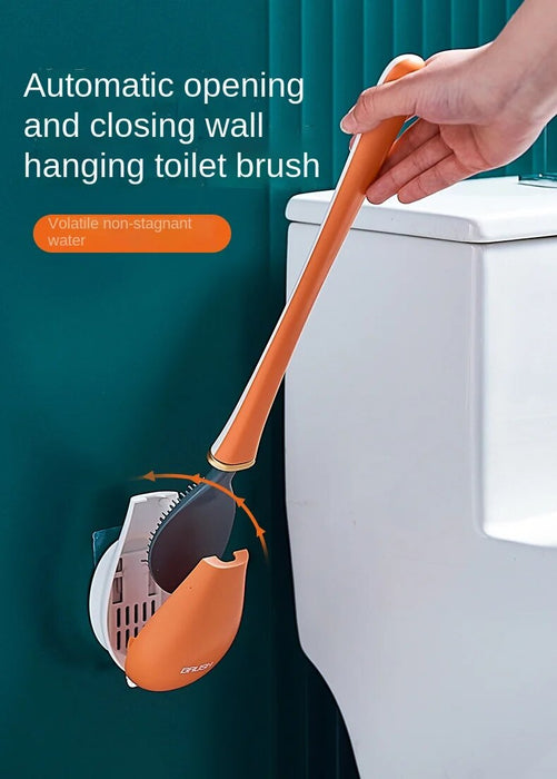 Anyhouz Toilet Brush Orange Silicone Wall-Mounted Soft Bristles Brushes Set Toilet  Accessories with Holder Cleaning Bathroom Tool