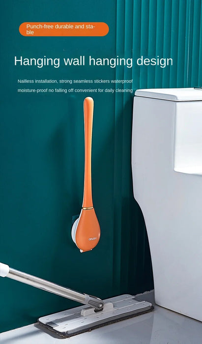 Anyhouz Toilet Brush Orange Silicone Wall-Mounted Soft Bristles Brushes Set Toilet  Accessories with Holder Cleaning Bathroom Tool