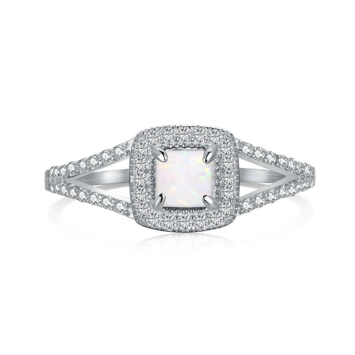 Anyco Ring 925 Sterling Silver CZ 5A Stone Square White Opal Gem Delicate Minimal Simple Trendy Geometric Jewelry