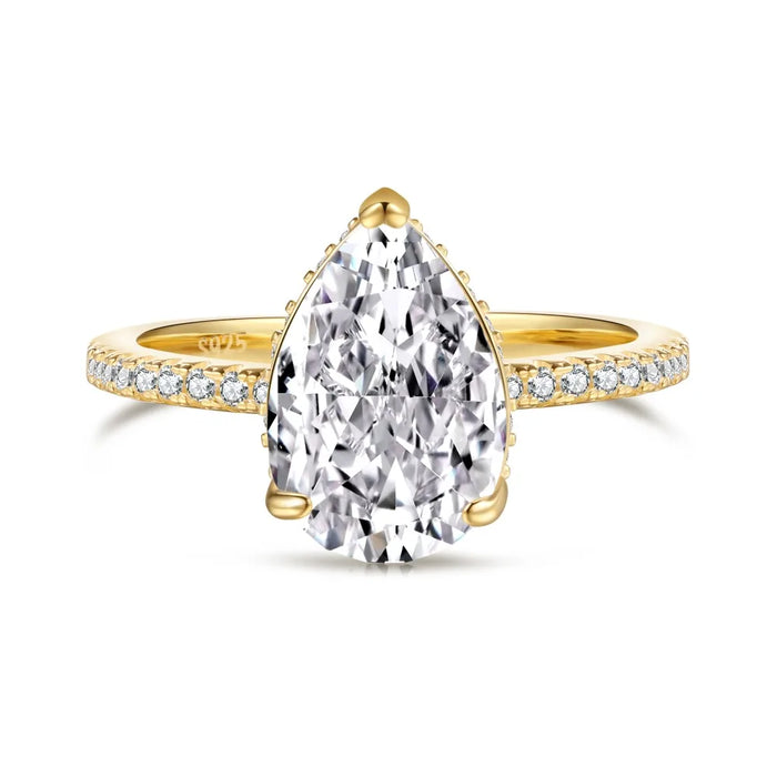 Anyco Ring Crushed Ice Out White Pear Diamond 925 Sterling Silver  CZ 8A 2.75ct Womens Rings