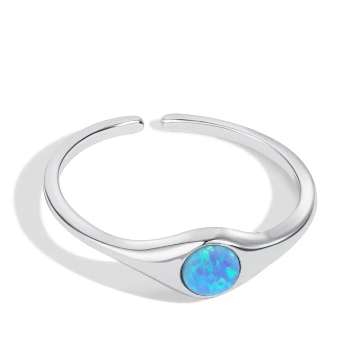 Anyco Ring Synthetic Blue Opal Stone Adjustable Open Ring 925 Sterling Silver Blue Rings For Women