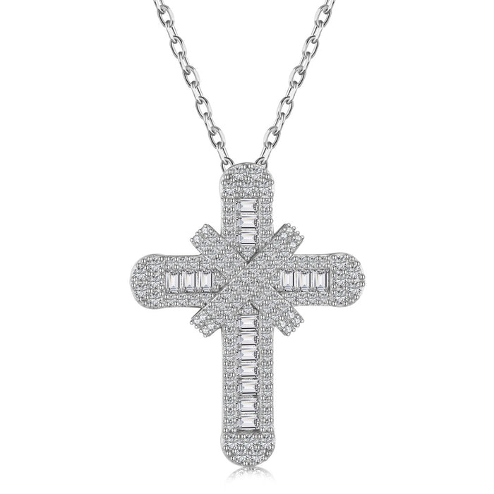 Anyco Necklace 925 Silver for Women Diamond Crossed X Pendant Cubic Zirconia 5A Rhodium Platting Jewelry