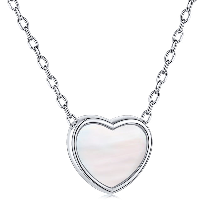 Anyco Necklace 925 Silver for Women Heart Shell Pendant Rhodium Platting Jewelry