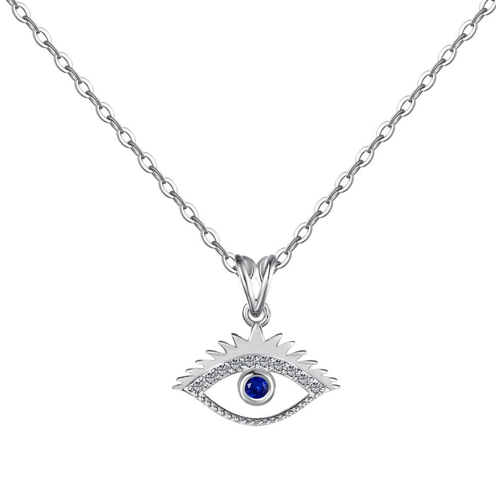 Anyco Necklace 925 Silver for Women Sapphire Blue Eye Pendant Rhodium Platting CZ 5A Jewelry