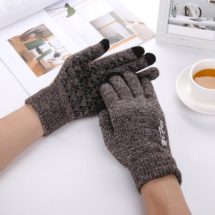 Anygloves Winter Gloves Coffee White Medium Thicken Warm Non Slip Stretch Knit Mittens Imitation Cashmere Full Finger Guantes For Women Men