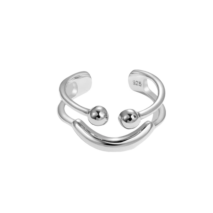 Anyco Ring Minimalist Smiling Face S925 Sterling Silver CZ 5A Adjustable Open Statement Jewelry For Women