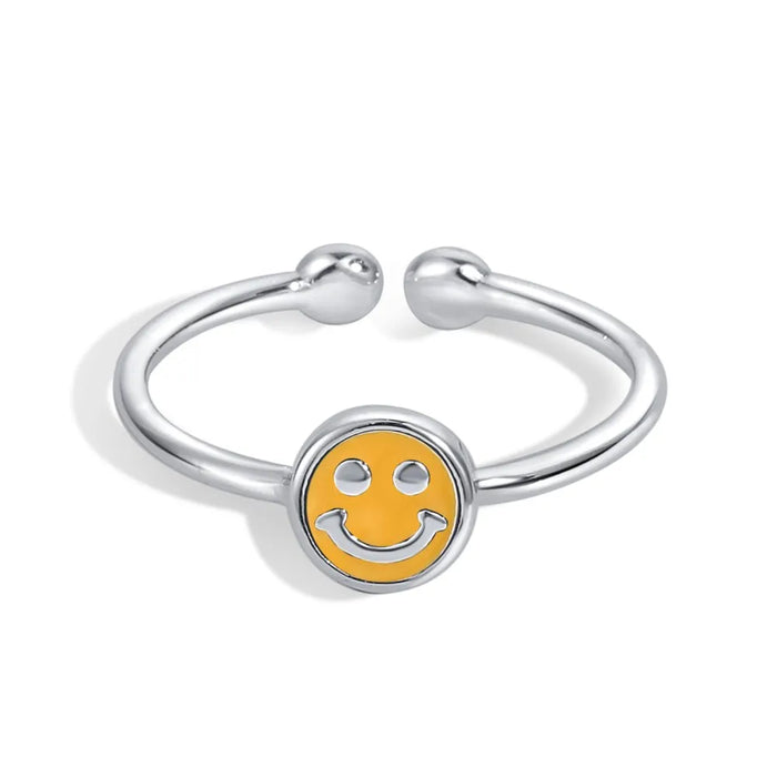 Anyco Ring Yellow Dainty Handmade Jewelry Stackable Open Adjustable Rings 925 Sterling Silver Smile Face Cute Beaded Ring